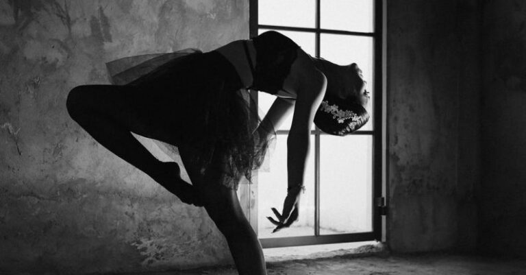 Skill Building - Graceful ballerina dancing in house with shadow on floor